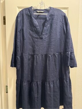 Boden Navy Tiered V-Neck Linen Dress
Size 14